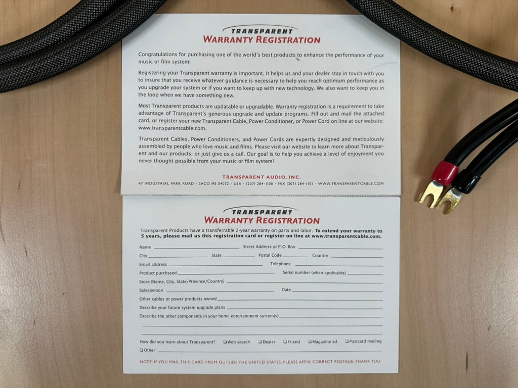 Transparent Audio Musicwave Ultra MM2 Speaker Cables 8 Feet