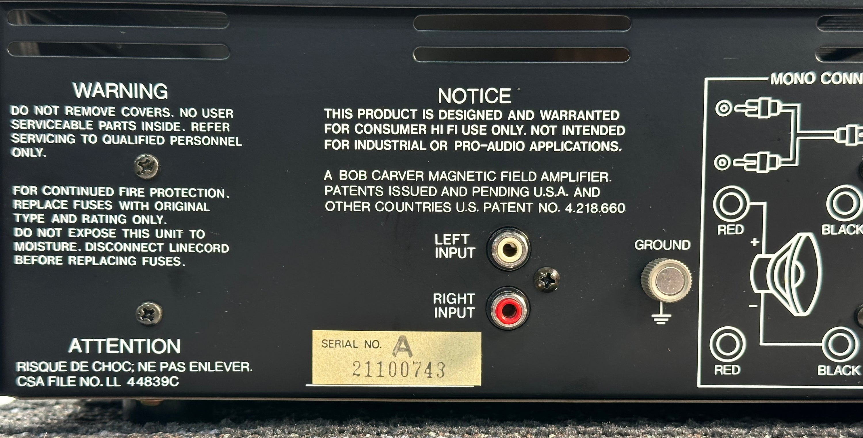 Carver M-500 Magnetic Field Power Amplifier