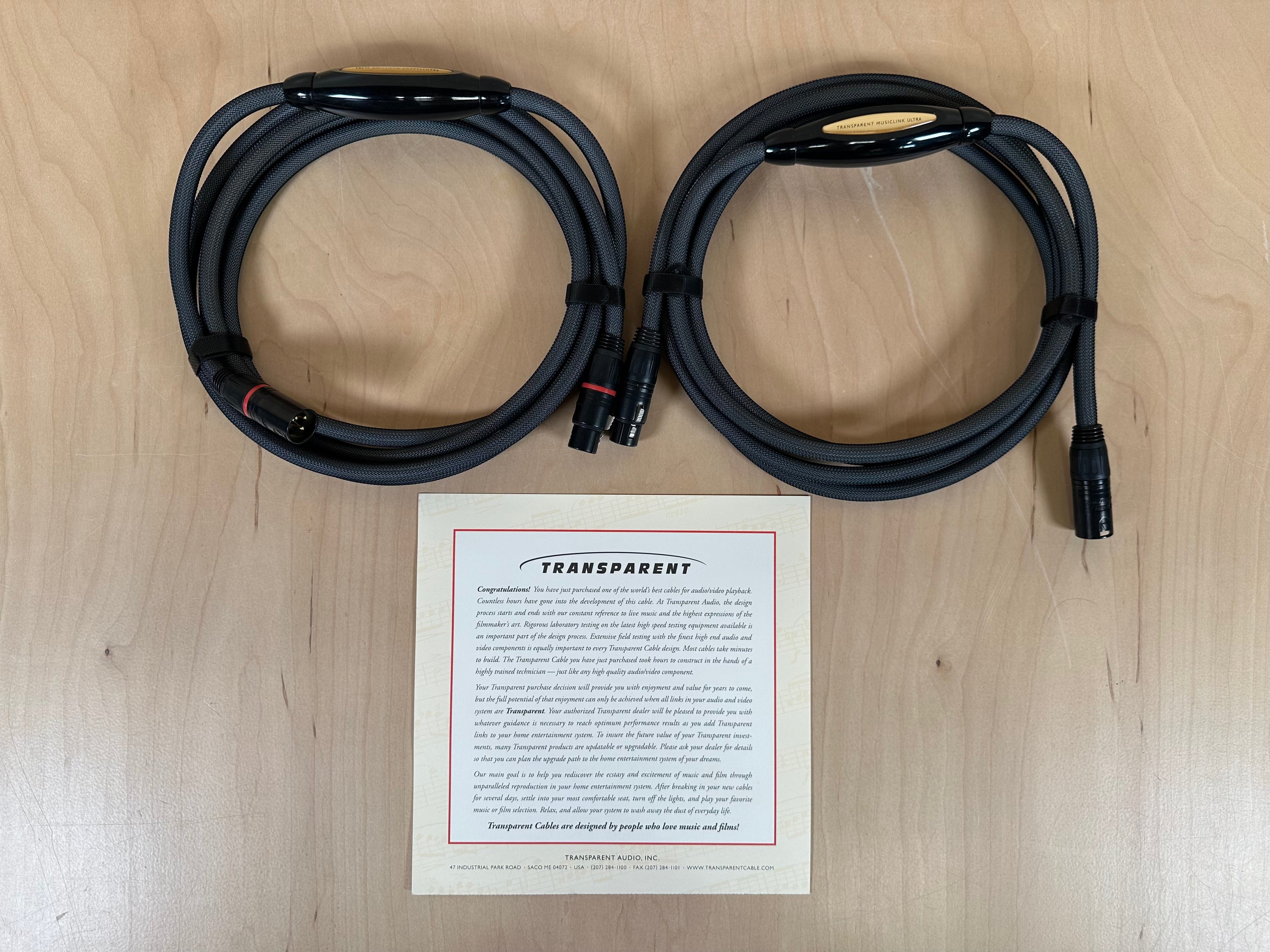 Transparent Audio MusicLink Ultra MM2 XLR Balanced Cables 3 Meters