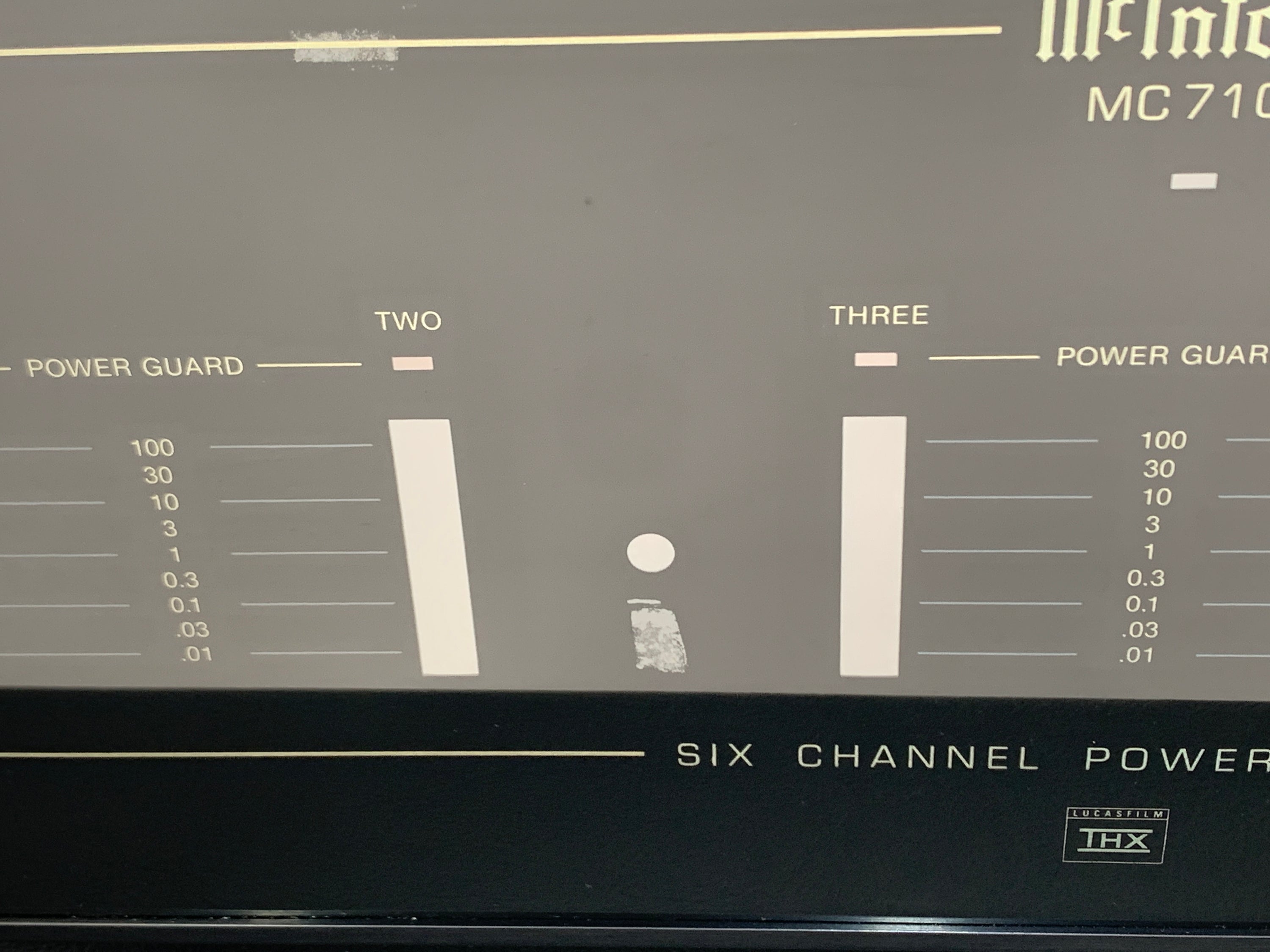 MCINTOSH MC7106, 6 CHANNEL SS AMP W/LED VU METERS, LUCASFILM THX RATED