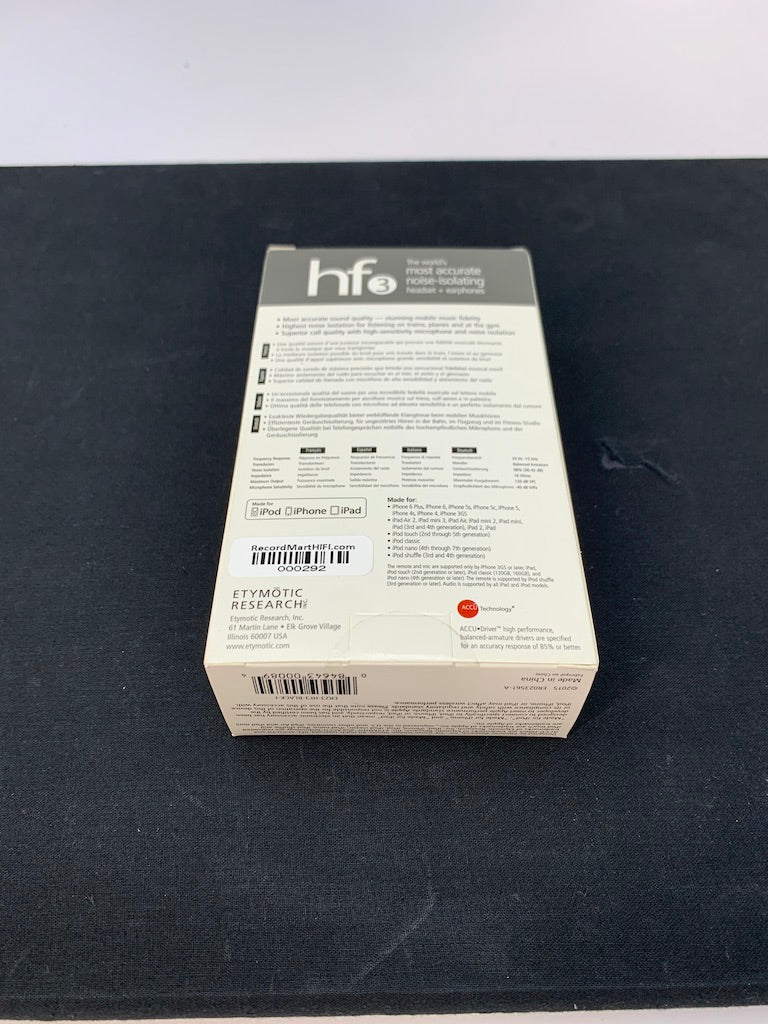 ETYMOTIC HF3 EARBUDS IN WHITE OPEN BOX